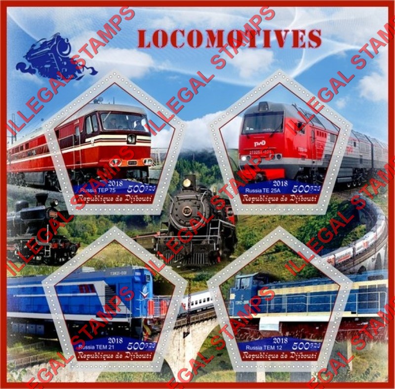 Djibouti 2018 Locomotives Illegal Stamp Souvenir Sheet of 4