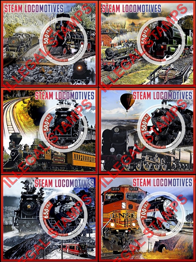Djibouti 2018 Steam Locomotives Illegal Stamp Souvenir Sheets of 1
