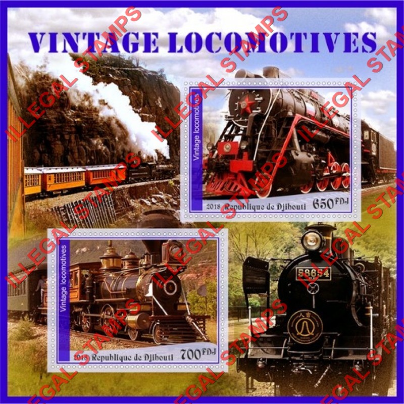 Djibouti 2018 Vintage Locomotives (different) Illegal Stamp Souvenir Sheet of 2