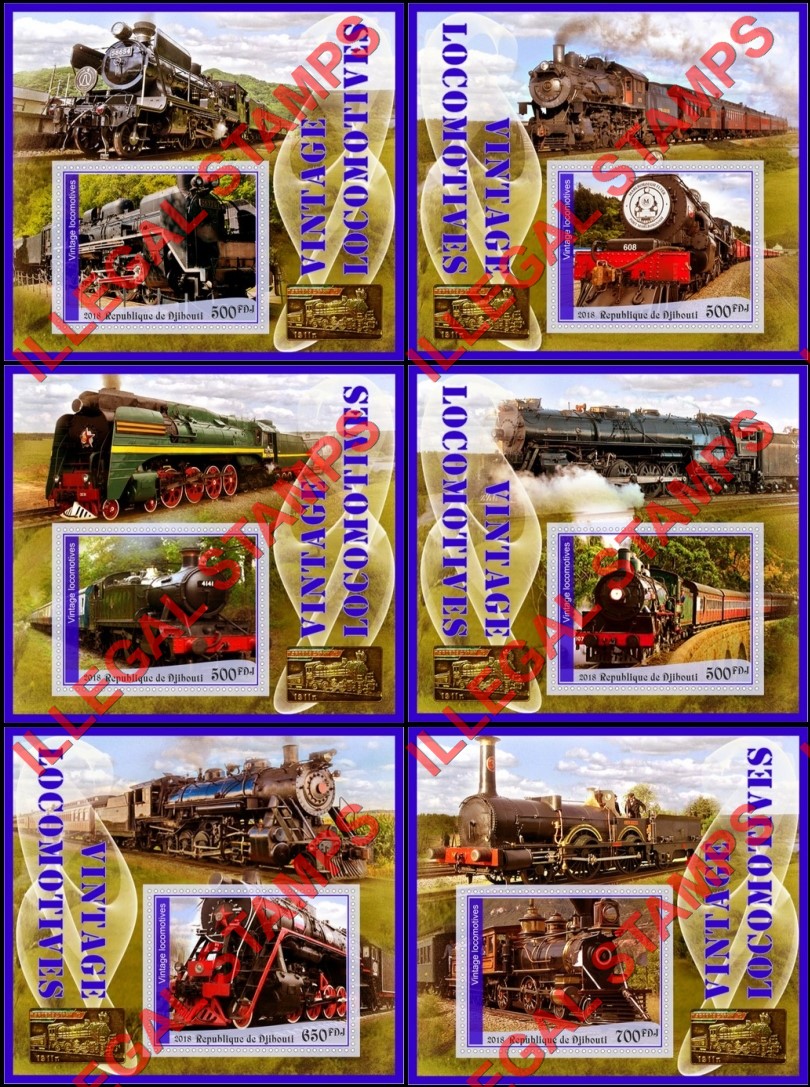 Djibouti 2018 Vintage Locomotives (different) Illegal Stamp Souvenir Sheets of 1