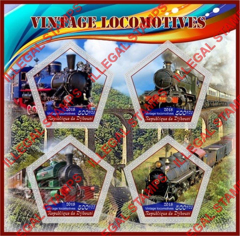 Djibouti 2018 Vintage Locomotives Illegal Stamp Souvenir Sheet of 4