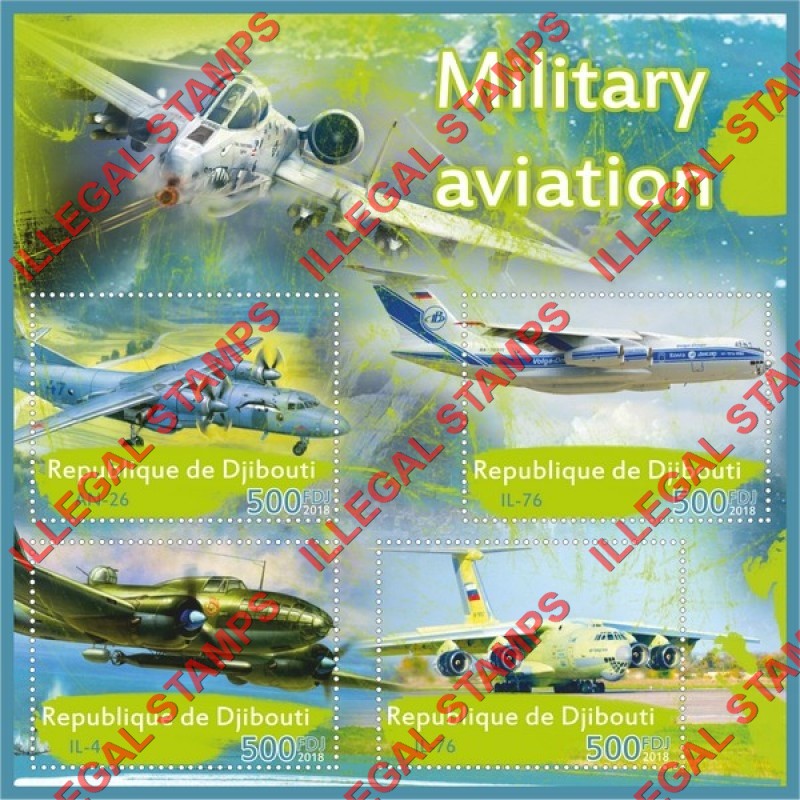 Djibouti 2018 Military Aviation Illegal Stamp Souvenir Sheet of 4