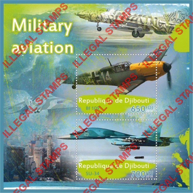 Djibouti 2018 Military Aviation Illegal Stamp Souvenir Sheet of 2