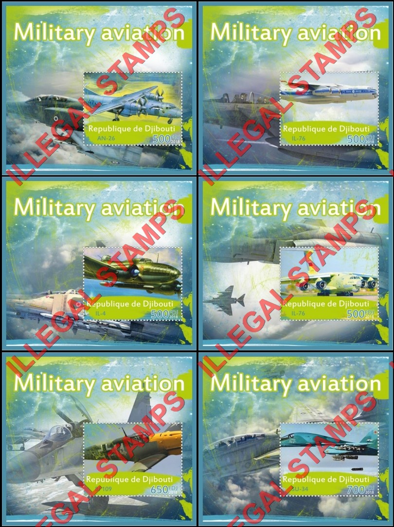 Djibouti 2018 Military Aviation Illegal Stamp Souvenir Sheets of 1