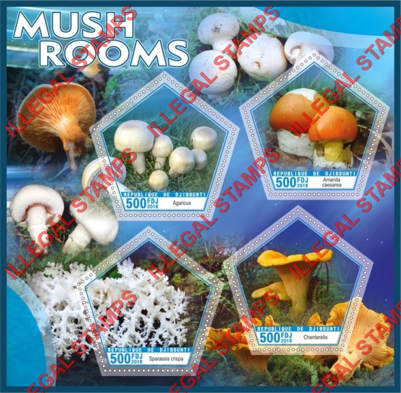 Djibouti 2018 Mushrooms (different a) Illegal Stamp Souvenir Sheet of 4