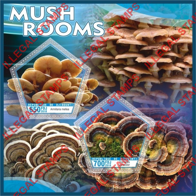 Djibouti 2018 Mushrooms (different a) Illegal Stamp Souvenir Sheet of 2