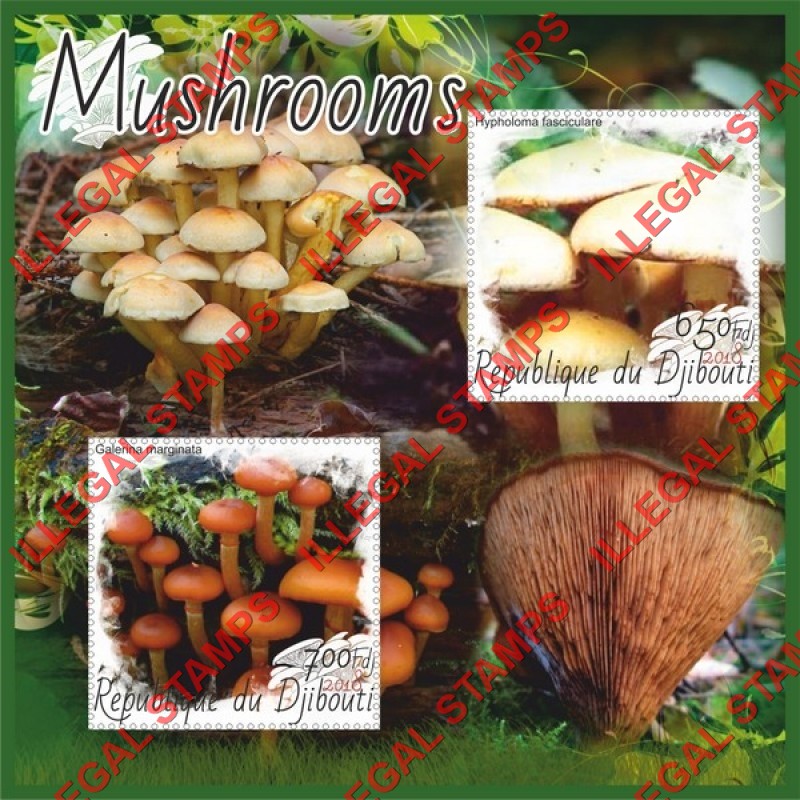 Djibouti 2018 Mushrooms (different) Illegal Stamp Souvenir Sheet of 2