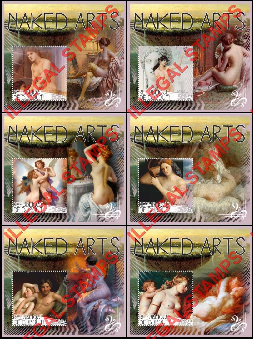 Djibouti 2018 Naked Arts Illegal Stamp Souvenir Sheets of 1