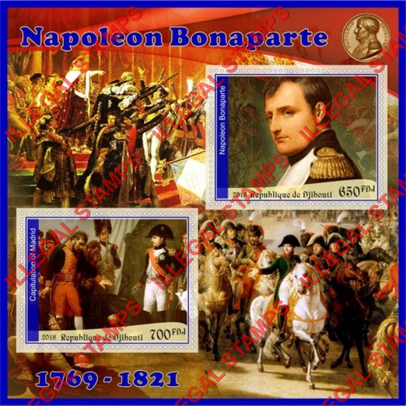 Djibouti 2018 Napoleon Bonaparte (different a) Illegal Stamp Souvenir Sheet of 2