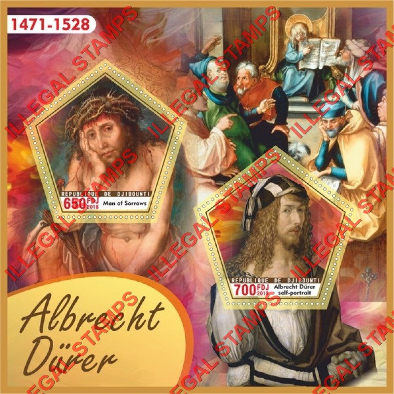 Djibouti 2018 Paintings by Albrecht Durer Illegal Stamp Souvenir Sheet of 2