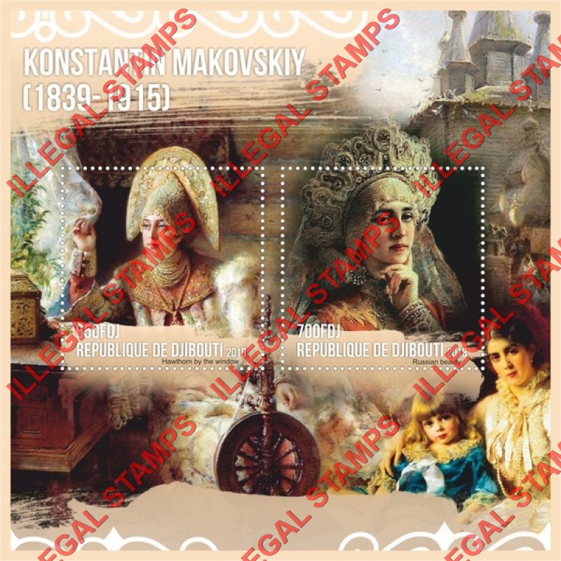 Djibouti 2018 Paintings by Konstantin Makovskiy Illegal Stamp Souvenir Sheet of 2