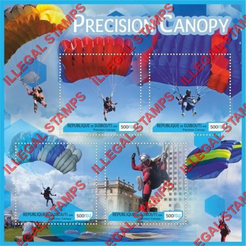 Djibouti 2018 Parachutes Precision Canopy Illegal Stamp Souvenir Sheet of 4