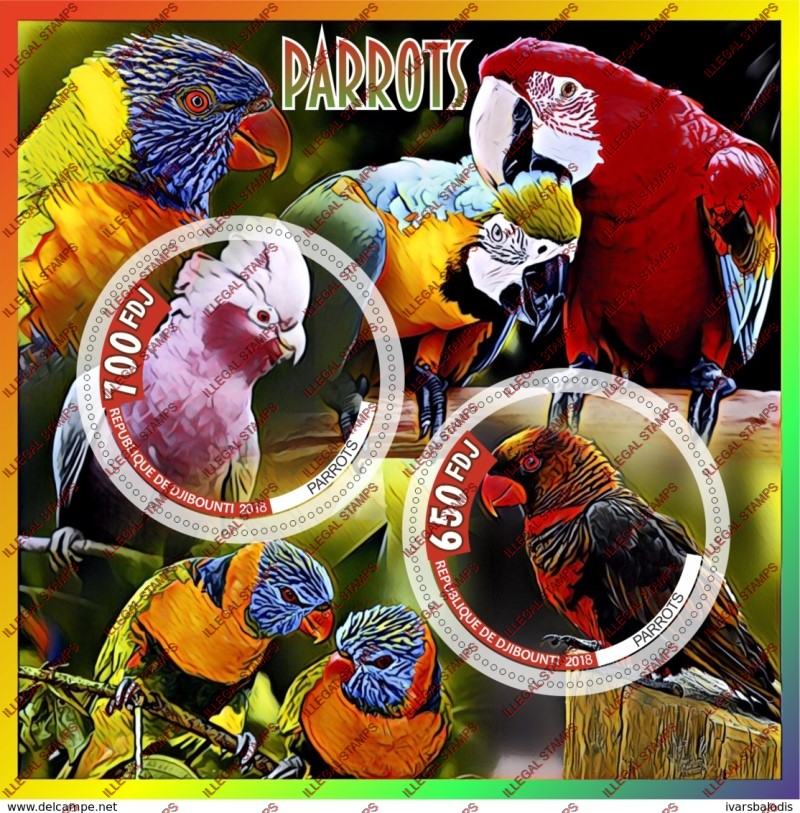 Djibouti 2018 Parrots Illegal Stamp Souvenir Sheet of 2