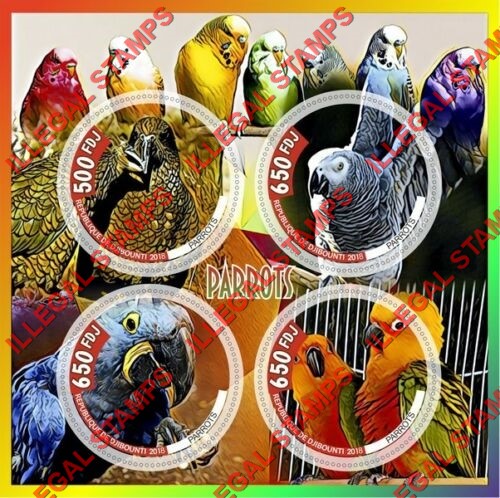 Djibouti 2018 Parrots Illegal Stamp Souvenir Sheet of 4