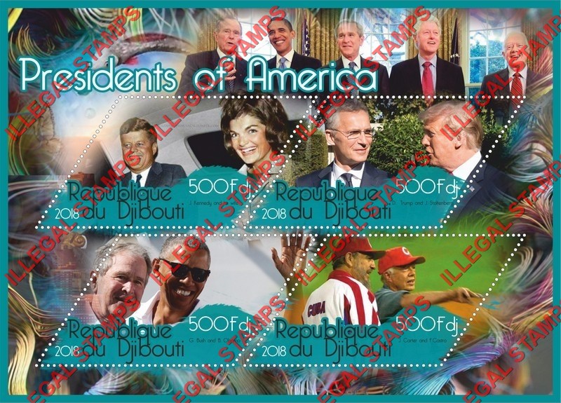 Djibouti 2018 Presidents of America Illegal Stamp Souvenir Sheet of 4