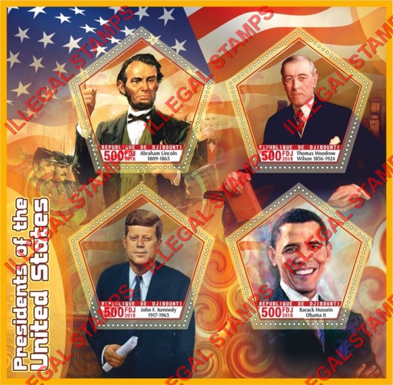 Djibouti 2018 Presidents of the United States Illegal Stamp Souvenir Sheet of 4