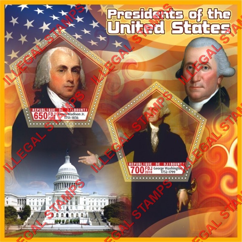 Djibouti 2018 Presidents of the United States Illegal Stamp Souvenir Sheet of 2
