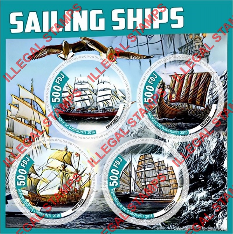 Djibouti 2018 Sailing Ships Illegal Stamp Souvenir Sheet of 4