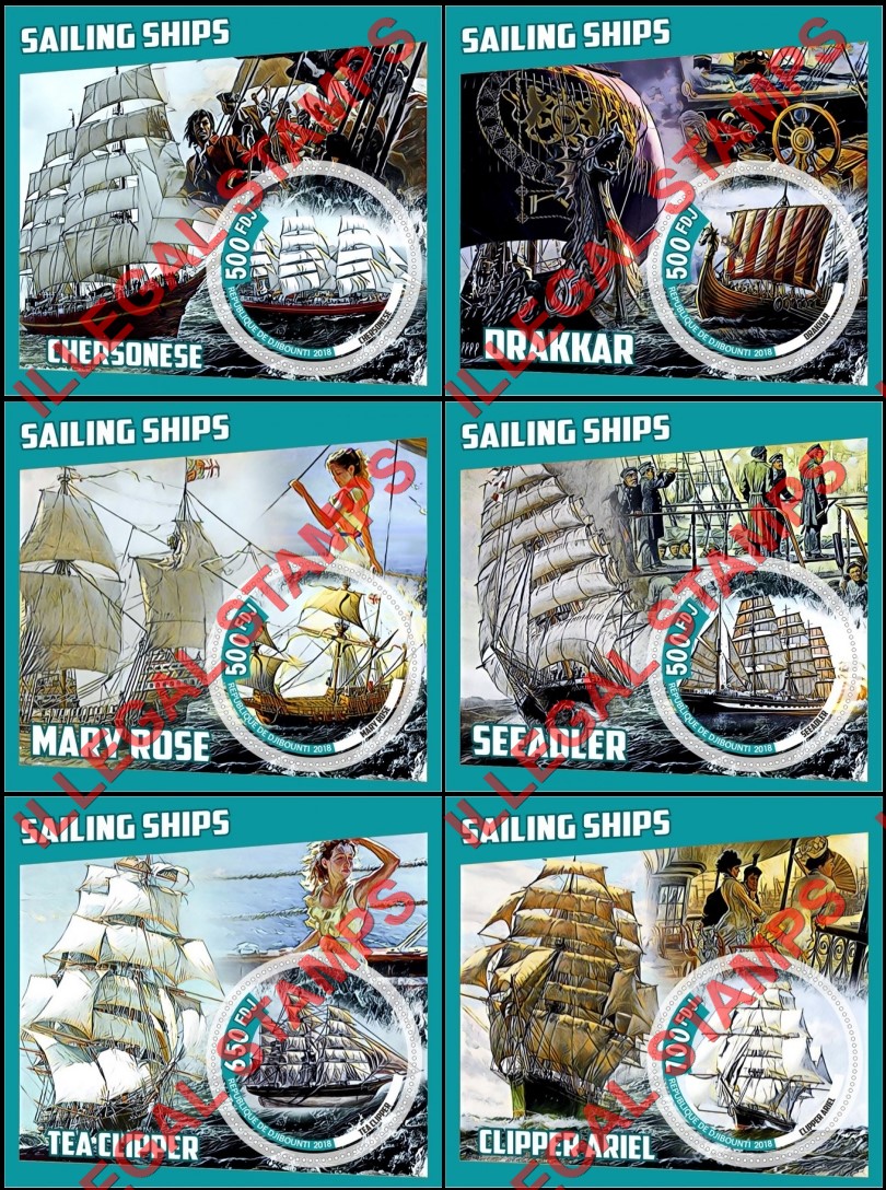 Djibouti 2018 Sailing Ships Illegal Stamp Souvenir Sheets of 1
