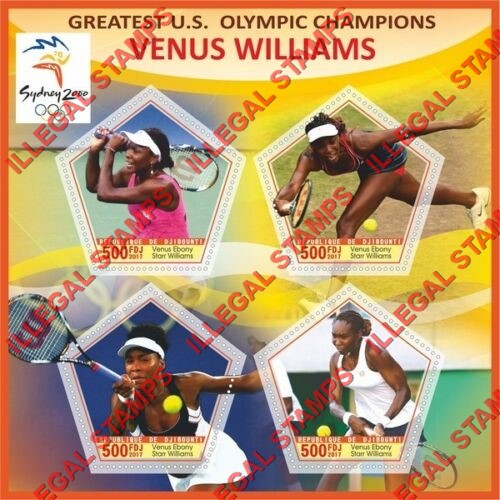 Djibouti 2018 Tennis Venus Williams Illegal Stamp Souvenir Sheet of 4