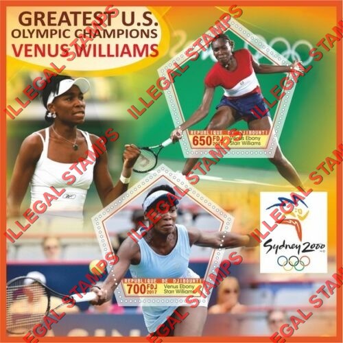 Djibouti 2018 Tennis Venus Williams Illegal Stamp Souvenir Sheet of 2