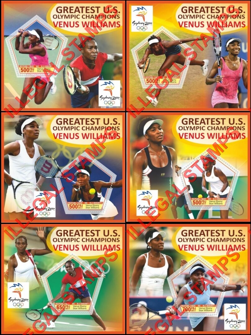 Djibouti 2018 Tennis Venus Williams Illegal Stamp Souvenir Sheets of 1