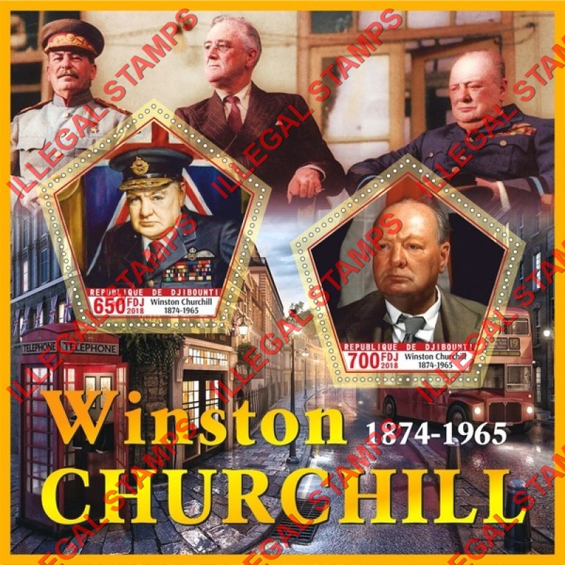 Djibouti 2018 Winston Churchill Illegal Stamp Souvenir Sheet of 2