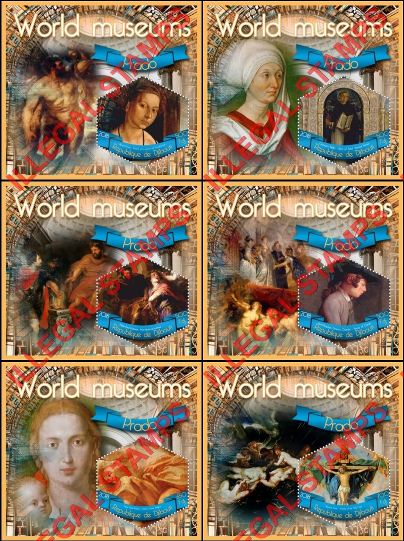 Djibouti 2018 World Museums Prado Paintings Illegal Stamp Souvenir Sheets of 1