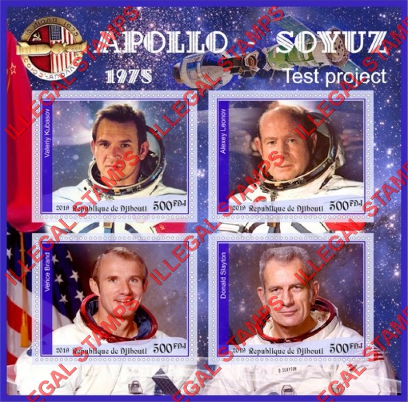 Djibouti 2019 Apollo Soyuz Test Project (Different a) Illegal Stamp Souvenir Sheet of 4