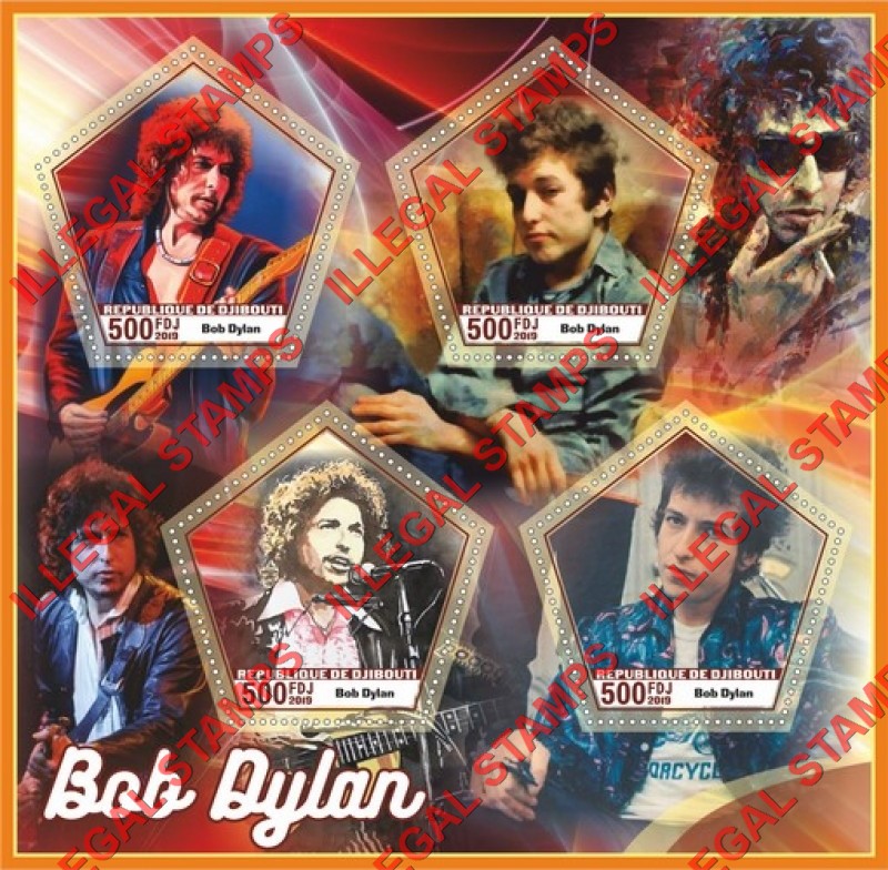 Djibouti 2019 Bob Dylan Illegal Stamp Souvenir Sheet of 4