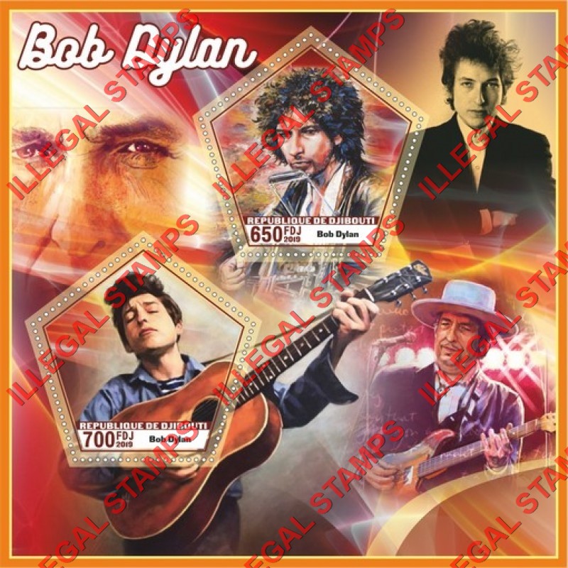 Djibouti 2019 Bob Dylan Illegal Stamp Souvenir Sheet of 2