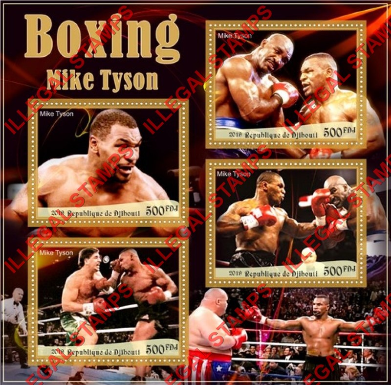 Djibouti 2019 Boxing Mike Tyson Illegal Stamp Souvenir Sheet of 4