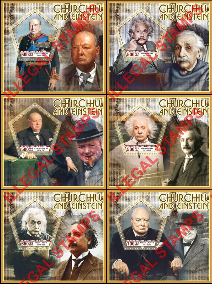 Djibouti 2019 Winston Churchill and Albert Einstein Illegal Stamp Souvenir Sheets of 1