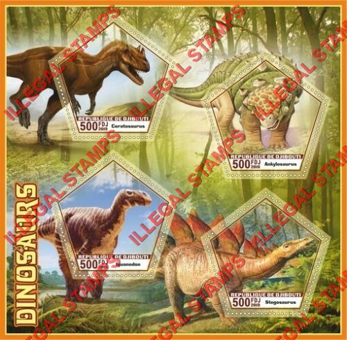 Djibouti 2019 Dinosaurs Illegal Stamp Souvenir Sheet of 4