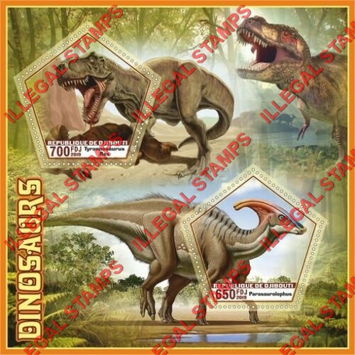 Djibouti 2019 Dinosaurs Illegal Stamp Souvenir Sheet of 2