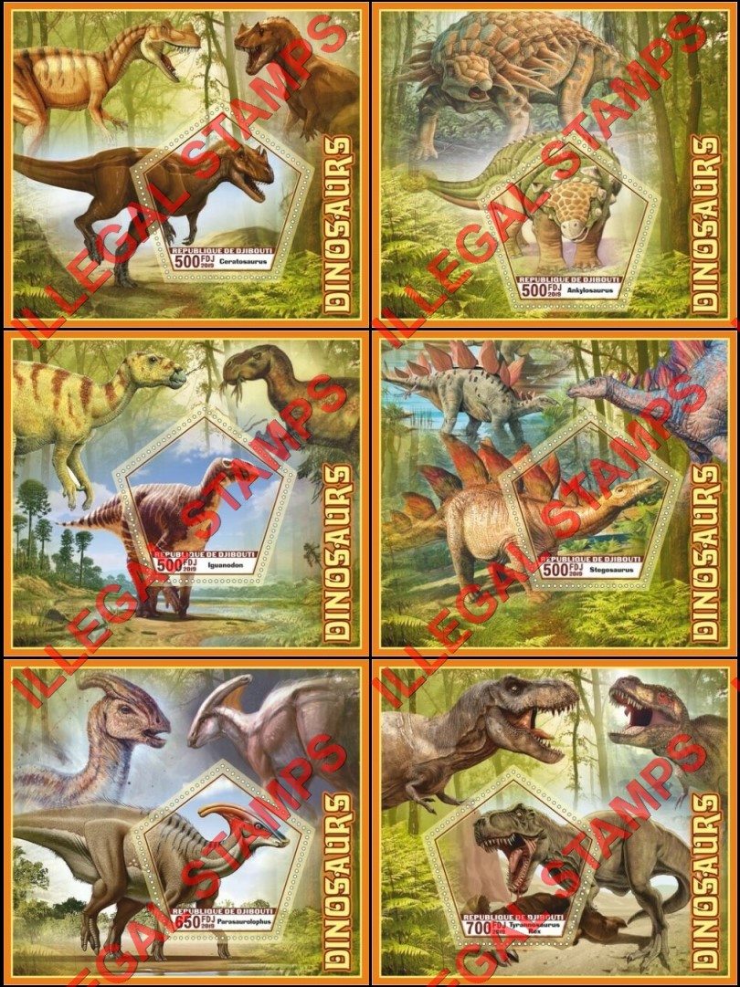 Djibouti 2019 Dinosaurs Illegal Stamp Souvenir Sheets of 1