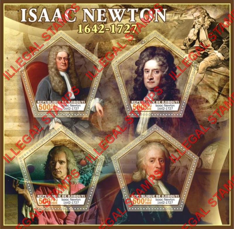 Djibouti 2019 Isaac Newton Illegal Stamp Souvenir Sheet of 4