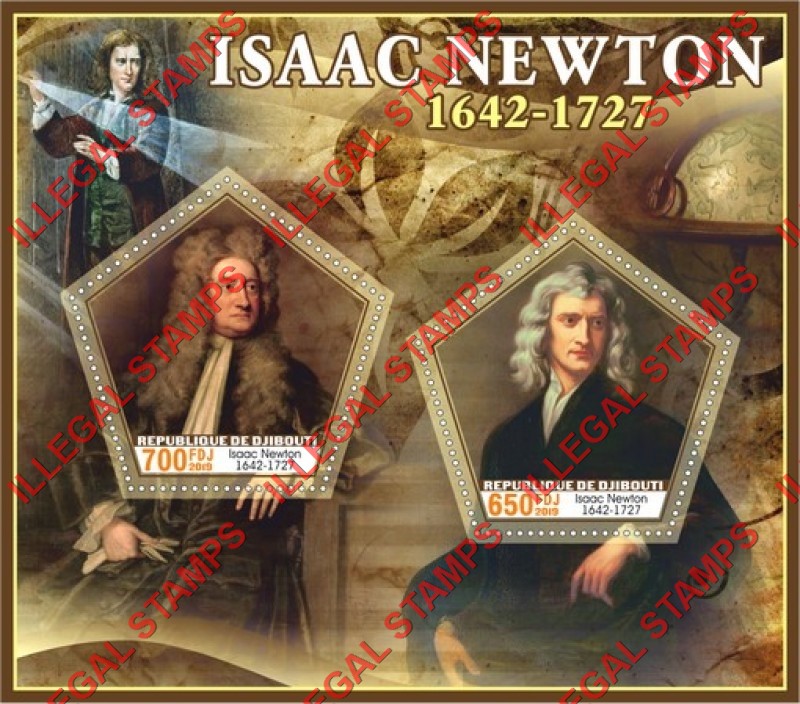 Djibouti 2019 Isaac Newton Illegal Stamp Souvenir Sheet of 2