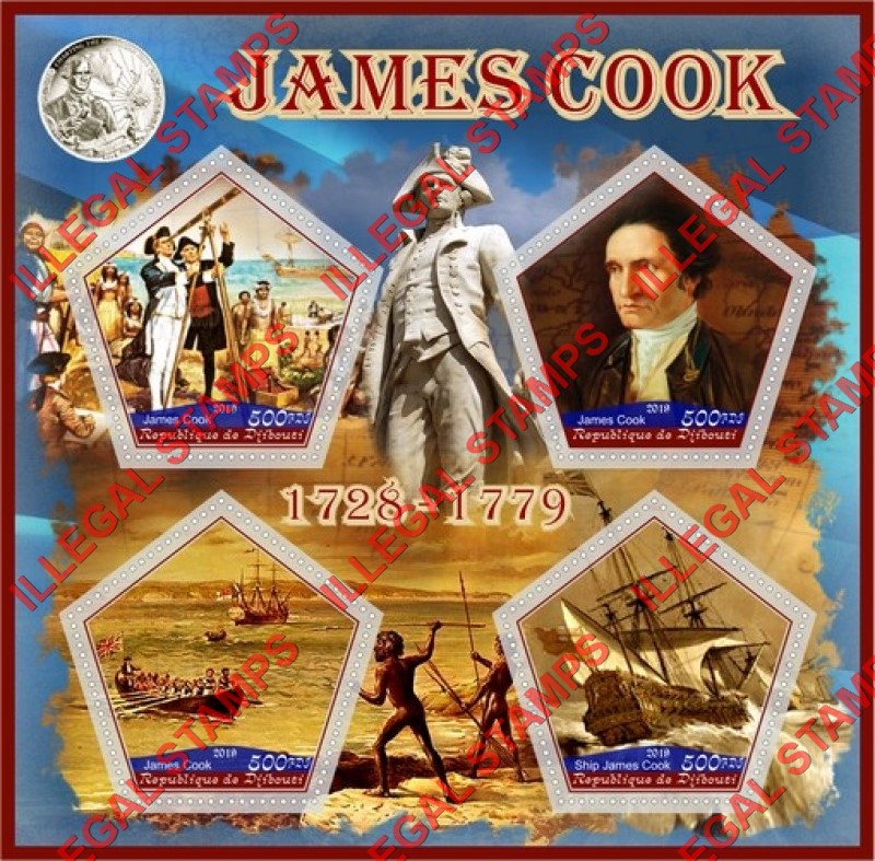 Djibouti 2019 James Cook Illegal Stamp Souvenir Sheet of 4
