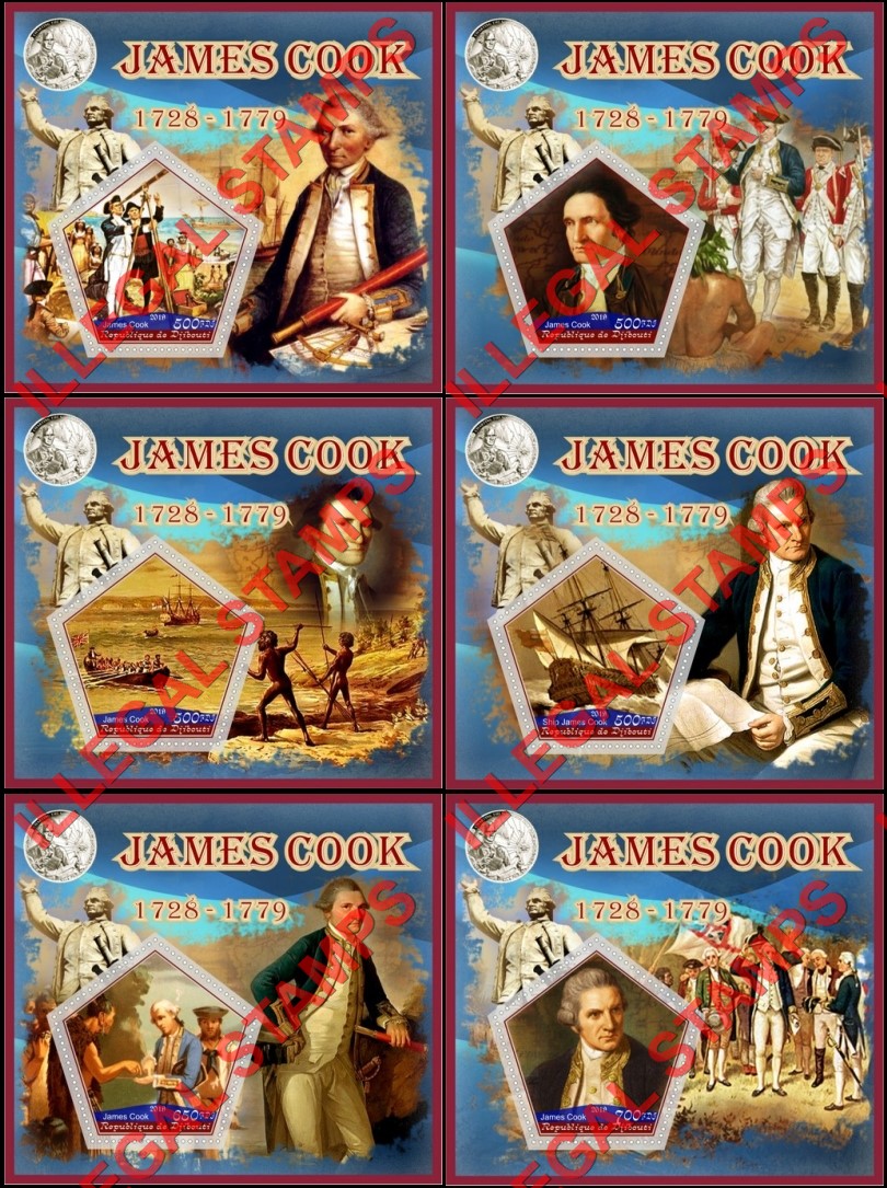Djibouti 2019 James Cook Illegal Stamp Souvenir Sheets of 1