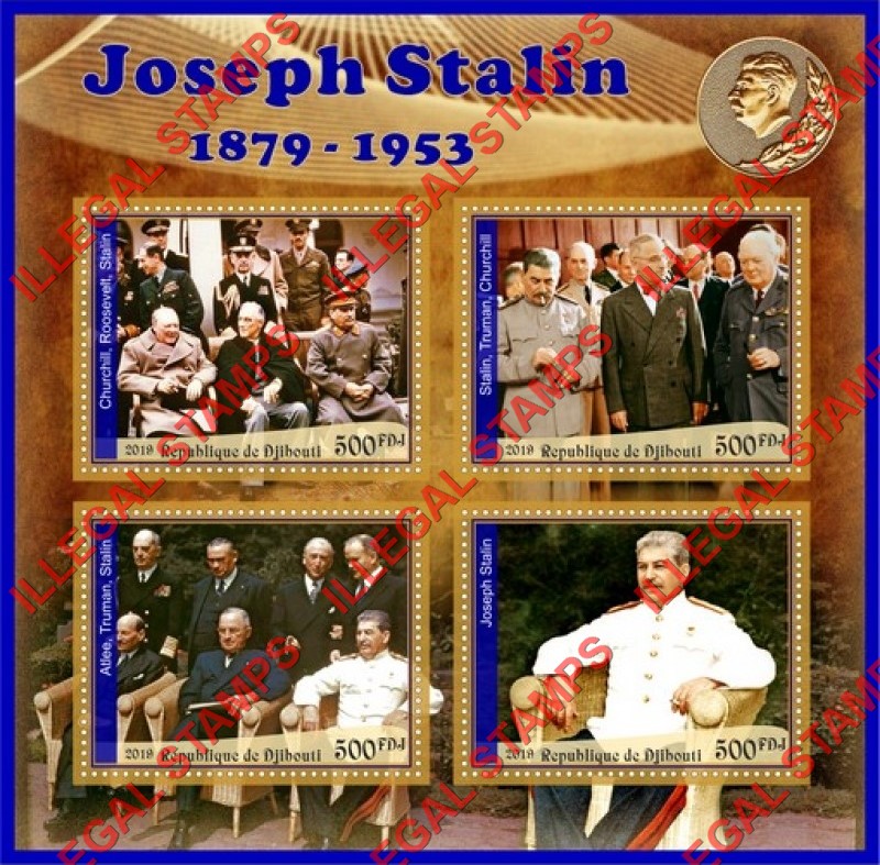 Djibouti 2019 Joseph Stalin (different) Illegal Stamp Souvenir Sheet of 4