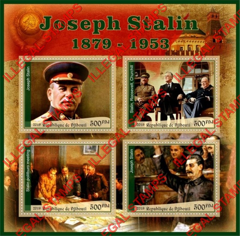 Djibouti 2019 Joseph Stalin Illegal Stamp Souvenir Sheet of 4