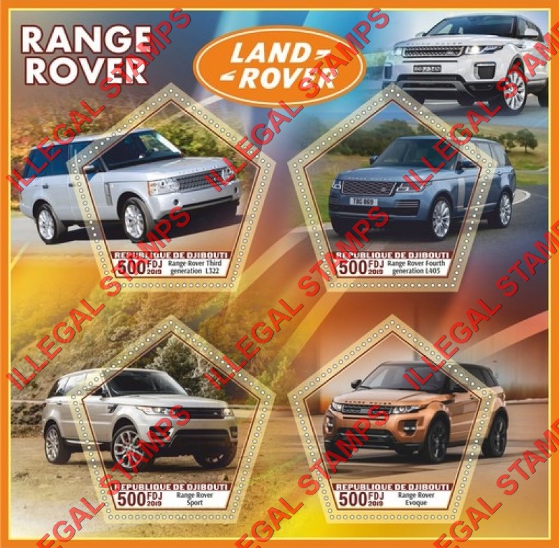 Djibouti 2019 Land Rover Range Rover Illegal Stamp Souvenir Sheet of 4