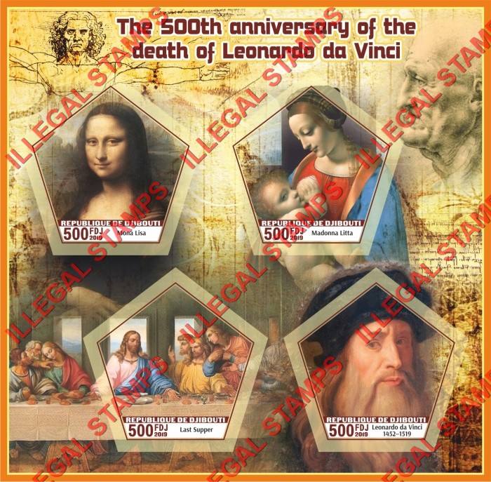 Djibouti 2019 Leonardo da Vinci Paintings Illegal Stamp Souvenir Sheet of 4
