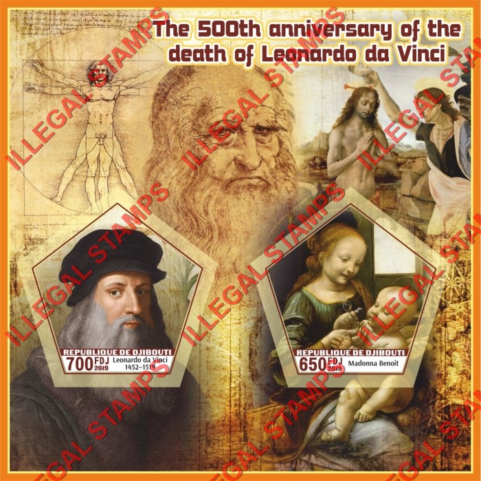 Djibouti 2019 Leonardo da Vinci Paintings Illegal Stamp Souvenir Sheet of 2