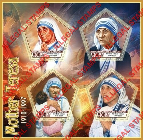 Djibouti 2019 Mother Teresa Illegal Stamp Souvenir Sheet of 4