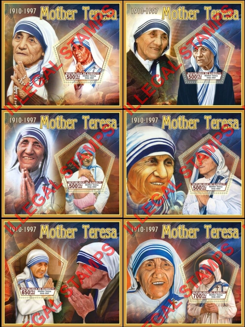 Djibouti 2019 Mother Teresa Illegal Stamp Souvenir Sheets of 1