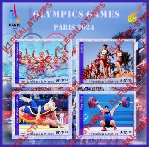 Djibouti 2019 Olympic Games in Paris 2024 Illegal Stamp Souvenir Sheet of 4