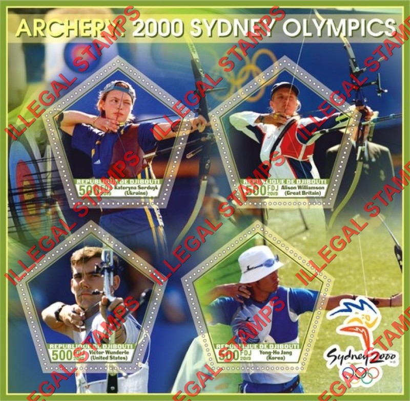 Djibouti 2019 Olympic Games in Sydney 2000 Archery Illegal Stamp Souvenir Sheet of 4