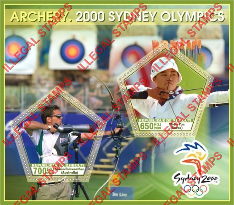 Djibouti 2019 Olympic Games in Sydney 2000 Archery Illegal Stamp Souvenir Sheet of 2